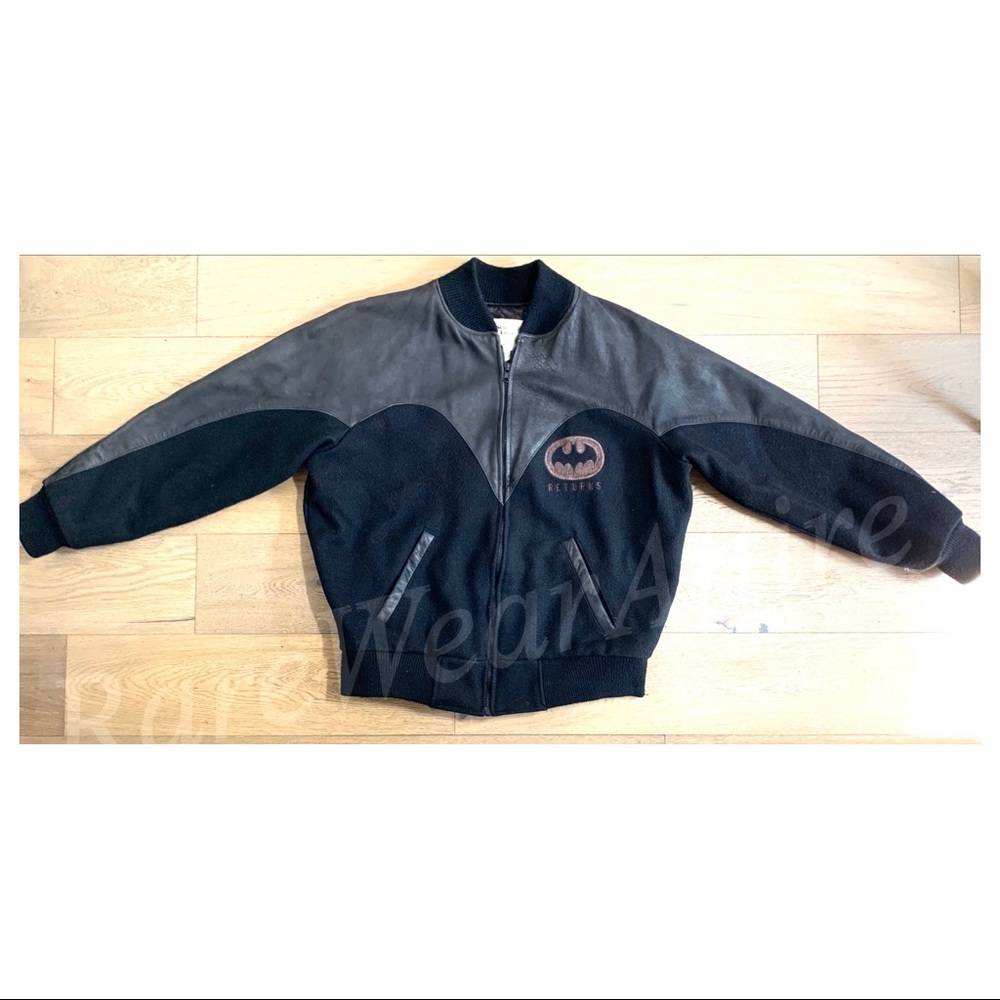 Batman Returns Crew BOMBER Leather Jacket Black L
